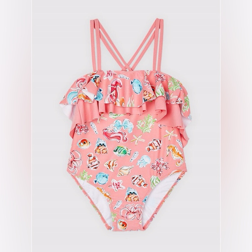 Size 4 Girls Mayoral Coral Sea Adventure Kids Swim One Piece